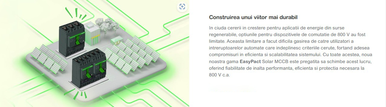 EasyPact Solar MCCB – Întreruptoare automate pentru aplicații fotovoltaice, până la 800A, 800V AC